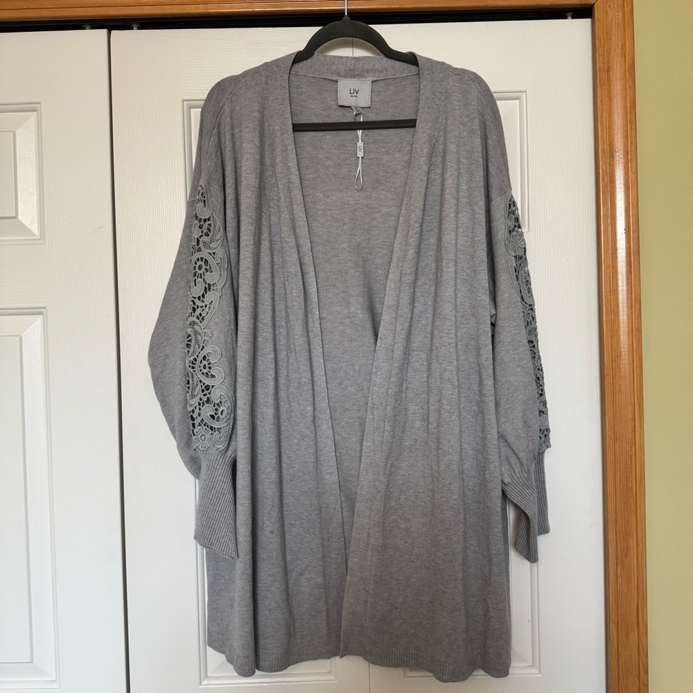Liv Milano Plus Size Open Cardigan with Lace Embroidered‎ Long Sleeves